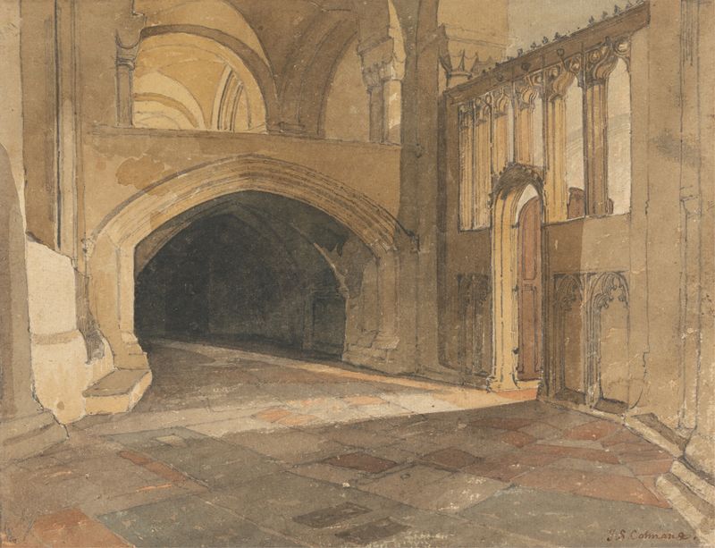Watercolour by John Sell Cotman depicting the entrance to Norwich Cathedral