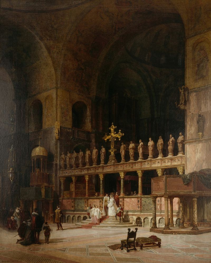 Interior of St. Mark’s, Venice by David Dalhoff Neal, oil on canvas depicting intricate mosaics and light.