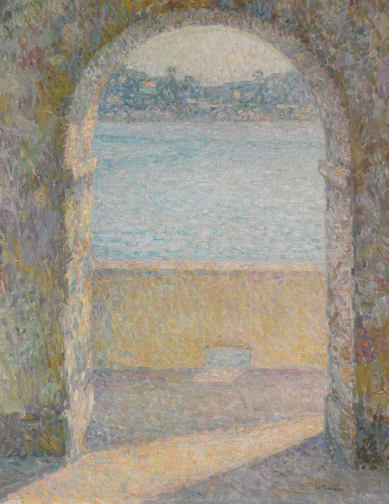 La Porte De La Mer, oil on canvas by Henri Le Sidaner, depicting a serene marine landscape.