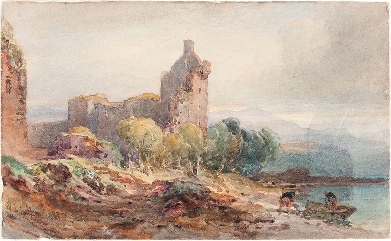A Ruined Castle on a Lake, oil on canvas by William Leighton Leitch