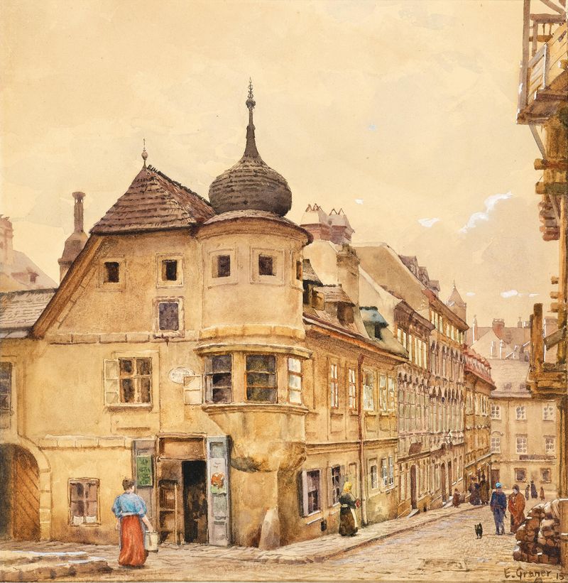 Fasszieherhaus on Spittelberg by Ernst Graner, oil painting depicting an architectural scene