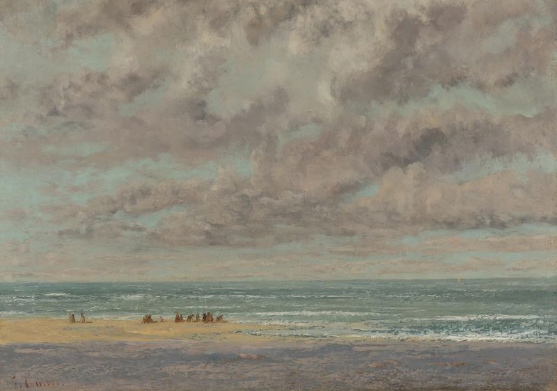Marine, Les Équilleurs de Gustave Courbet, pintura a óleo que retrata pescadores na água