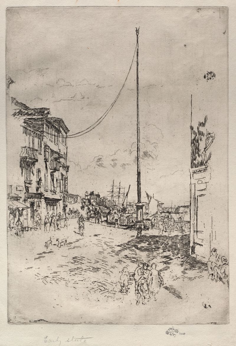 The Little Mast de James Abbott McNeill Whistler, óleo sobre lienzo que representa un pequeño mástil contra un horizonte s...