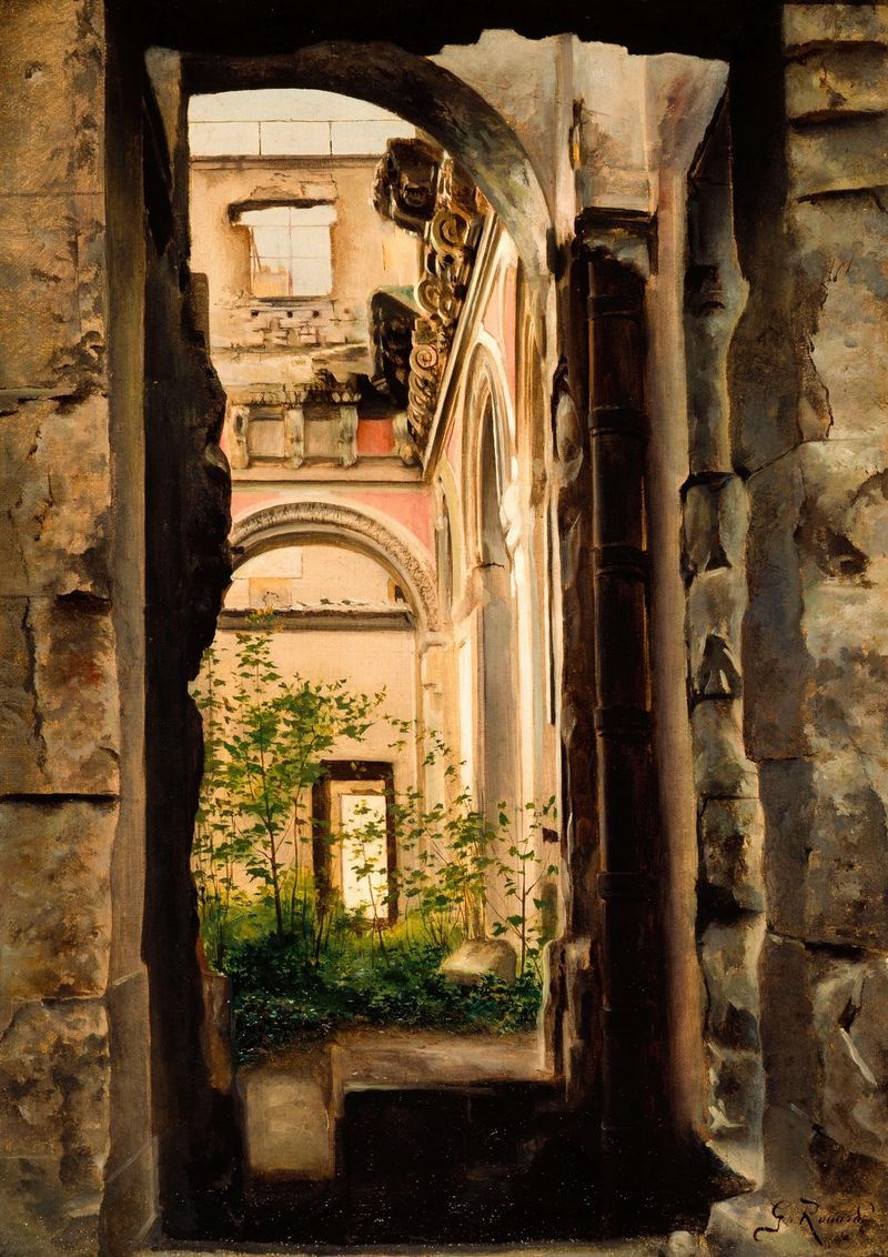 Interior scene of ancient ruins by Georges Rouard, 1888