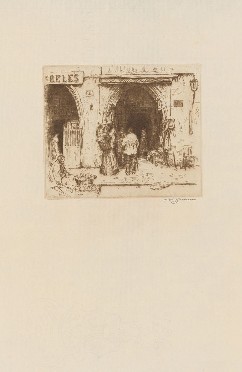 Cena de gênero mostrando barracas vazias na Cidade Velha, óleo de Tavík František Šimon.