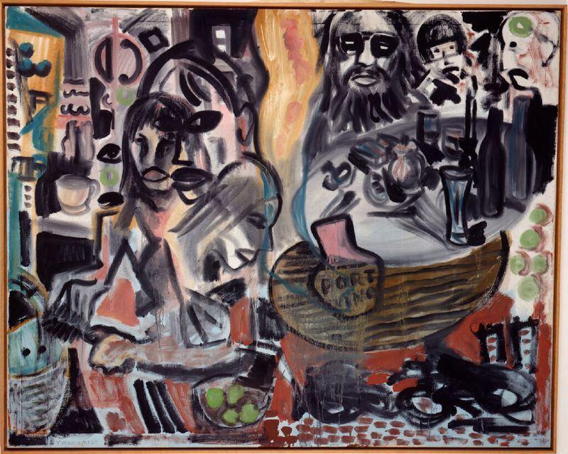 Vênus e Marte de A. R. Penck, obra figurativa com cores vibrantes e formas alongadas