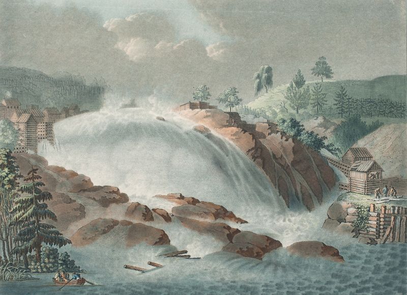 Landscape featuring hills and a river by Georg Haas, oil painting
