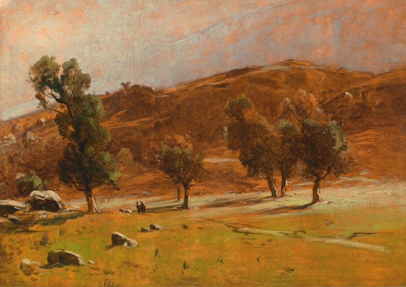 A Vast Landscape de Ludwig Willroider, óleo sobre tela, retratando um horizonte sereno com luz suave e tons suaves.