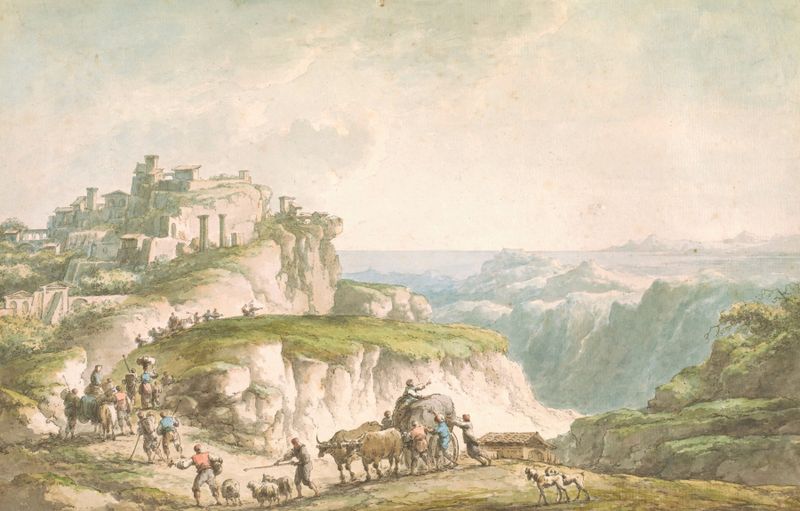 Landscape with rolling hills and dappled light, oil on canvas by Claude-Louis Châtelet
