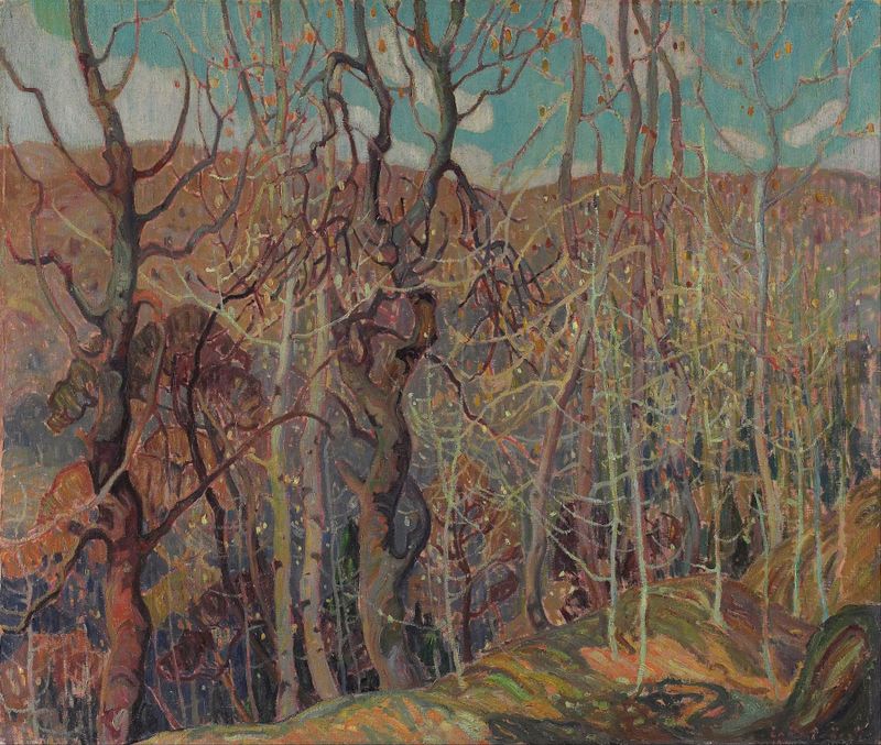 Landscape of silver waves at dawn, oil on canvas by Franklin Carmichael