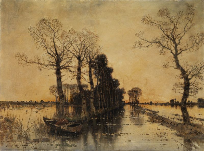 Landscape with flooded path, oil painting by Karl Heffner