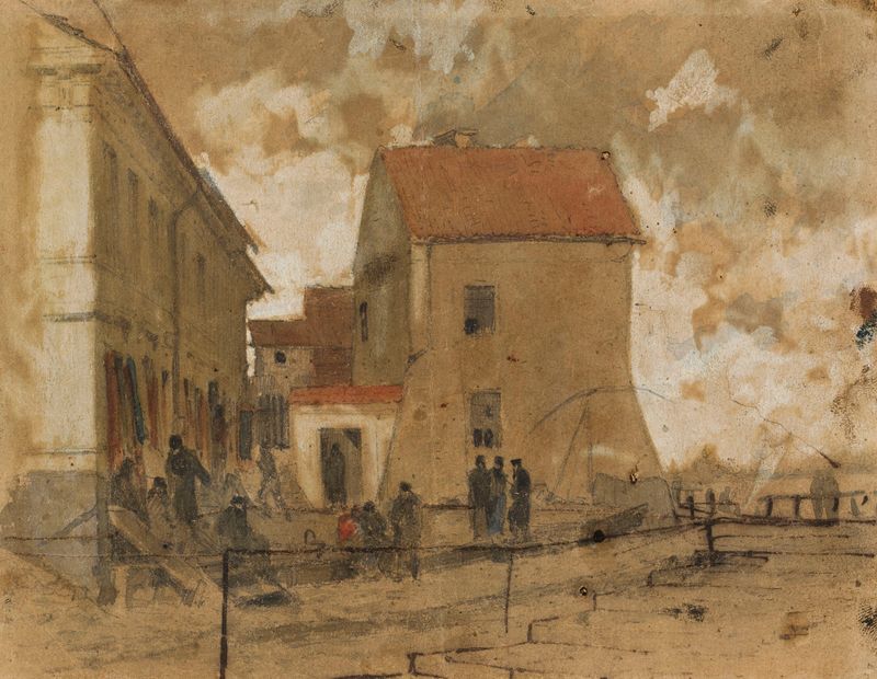 View of Solec de Maksymilian Gierymski, óleo sobre tela representando uma paisagem com uma figura solitária ao pôr do sol.