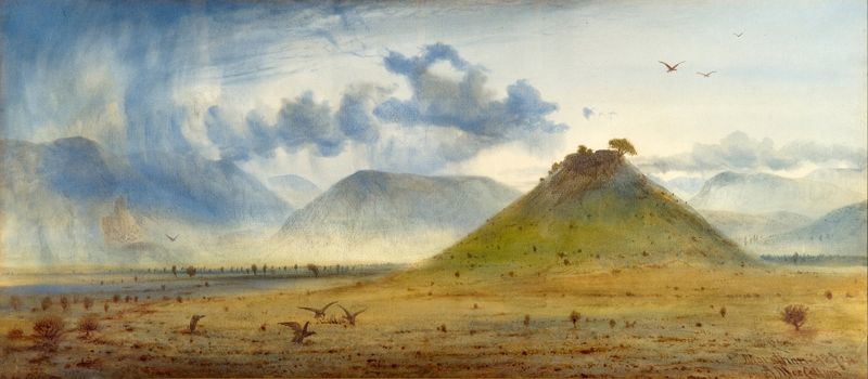 Paisaje de colinas y cielo en pintura al óleo de Andrew MacCallum