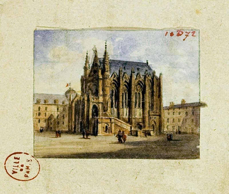 La Sainte Chapelle de Auguste-Sébastien Bénard, pintura al óleo con vitrales y colores vibrantes.