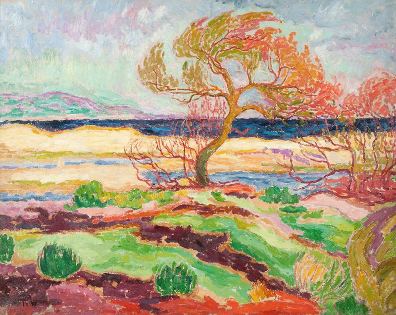 Landscape by Jean Peské, featuring vibrant colors and fluid brushstrokes.