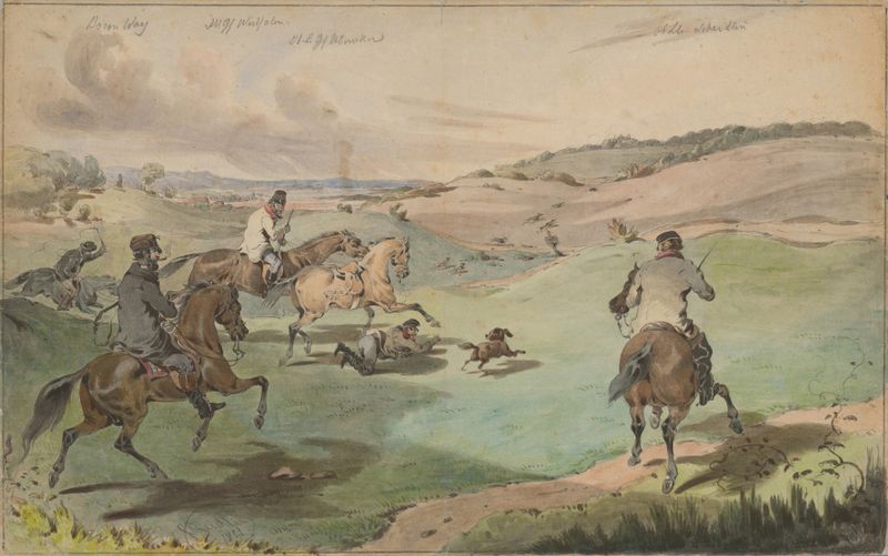 Landscape with figures in pursuit, oil on canvas by Friedrich Carl von Scheidlin