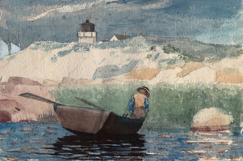 Niño en un bote sobre el agua, óleo sobre lienzo de Winslow Homer