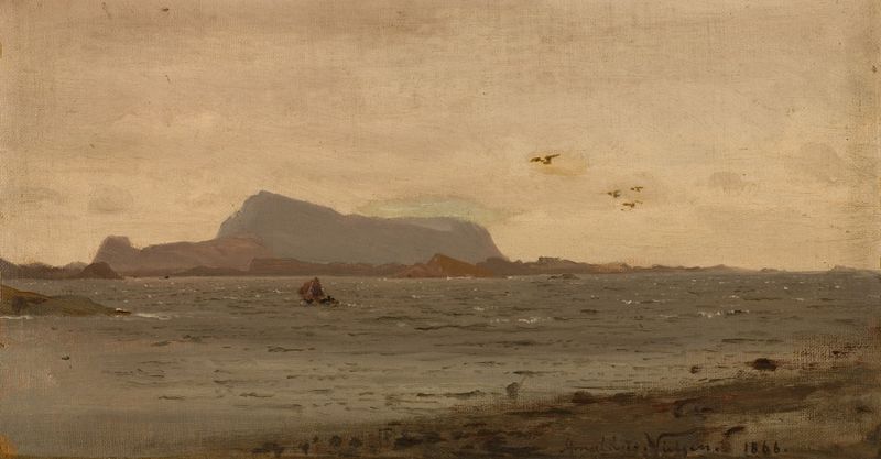 Paisaje de montañas y cielo al atardecer de Amaldus Nielsen, pintura al óleo