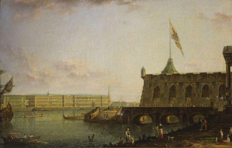 Vista de la Fortaleza de Pedro y Pablo y el Malecón del Palacio, óleo sobre lienzo de Fyodor Alexeyev