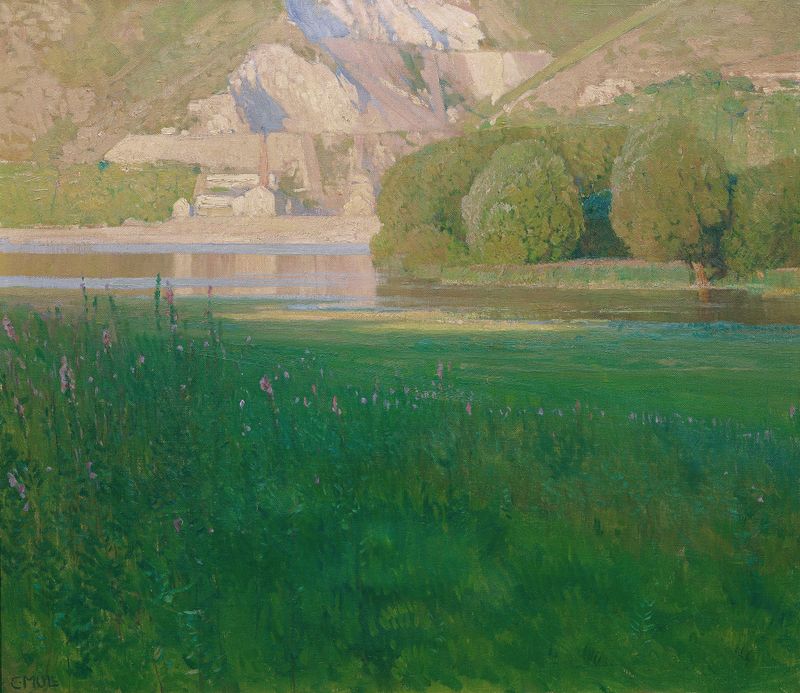 Abenddämmerung. Steinbruch an der Donau, óleo sobre lienzo de Carl Moll