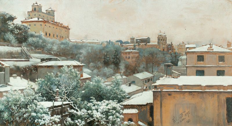 Landscape of Pincio in Rome with Villa Medici, oil on canvas by Charles Caryl Coleman
