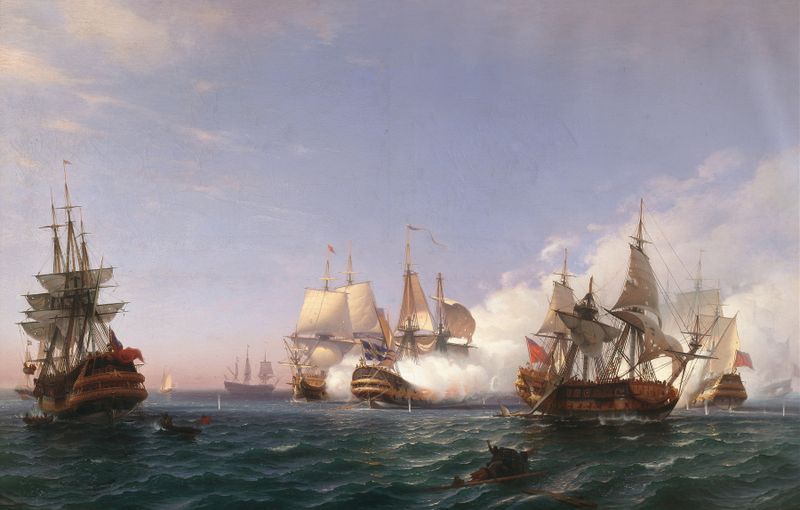 Pintura a óleo de Albert Berg que retrata The Öland em uma batalha em mares tempestuosos.
