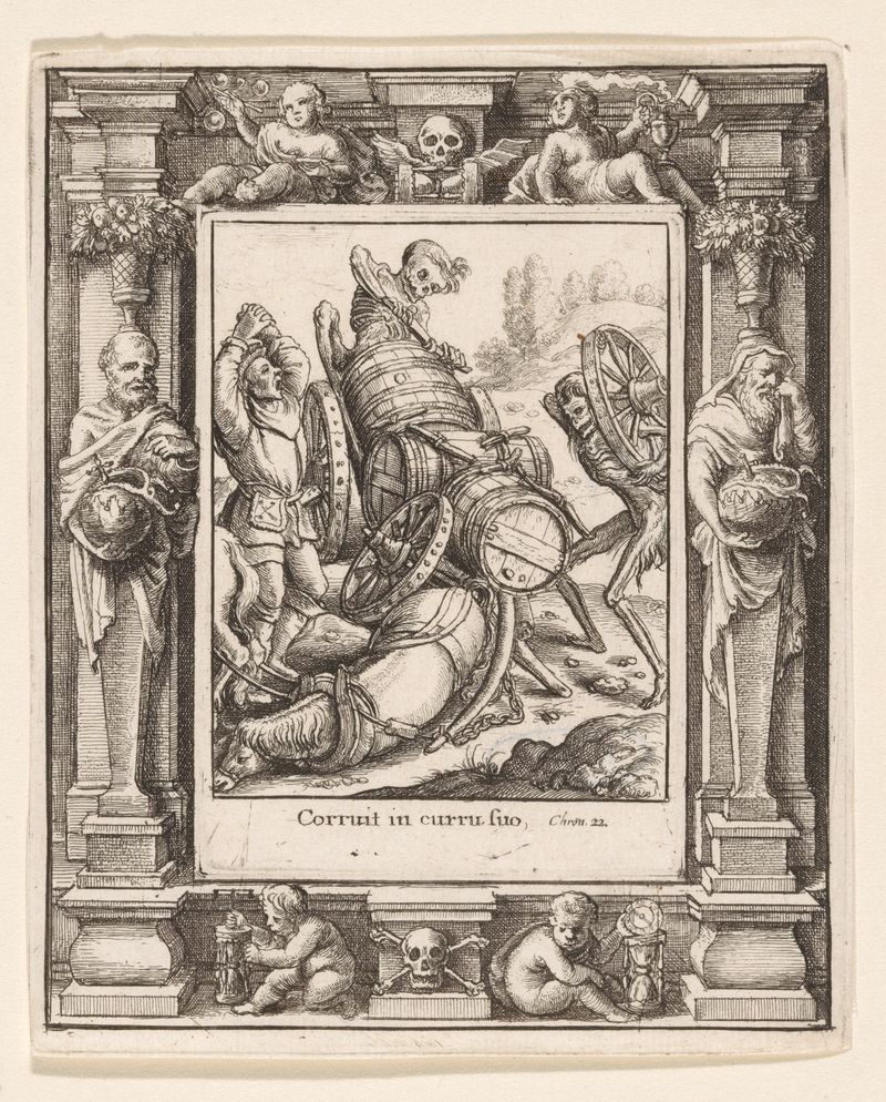 Gravura de Wenceslaus Hollar mostrando um barqueiro enfrentando a Morte