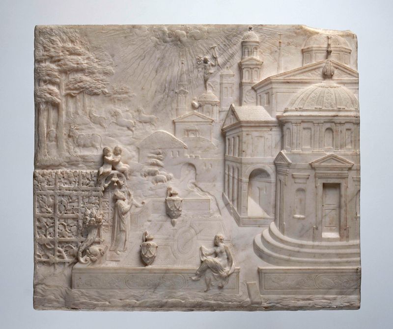 Escultura de mármol de Francesco Primaticcio que representa a Numa Pompilio y la Ninfa Egeria
