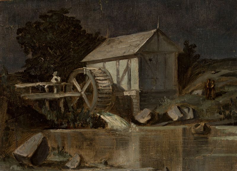 Mill at the river on a moonlit night, pintura a óleo de Jan Stanisławski