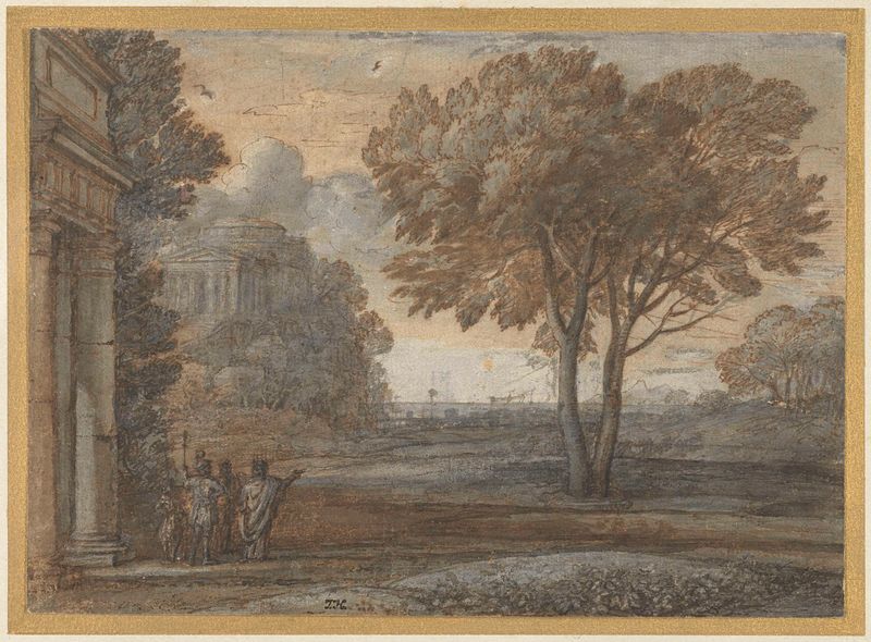 Aeneas op Delos by Claude Lorrain, oil on canvas depicting Aeneas and companions in a serene landscape.