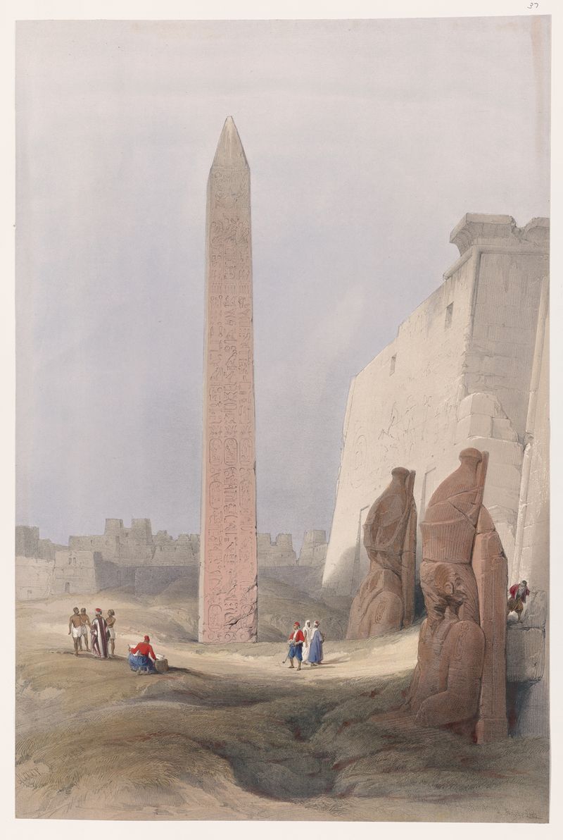 Luxor. Dec. 1st, 1838. de David Roberts, que representa un templo con columnas en un paisaje.