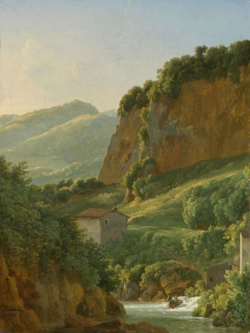 Paisaje que representa un barranco con follaje de Jean-Joseph-Xavier Bidauld, pintura al óleo