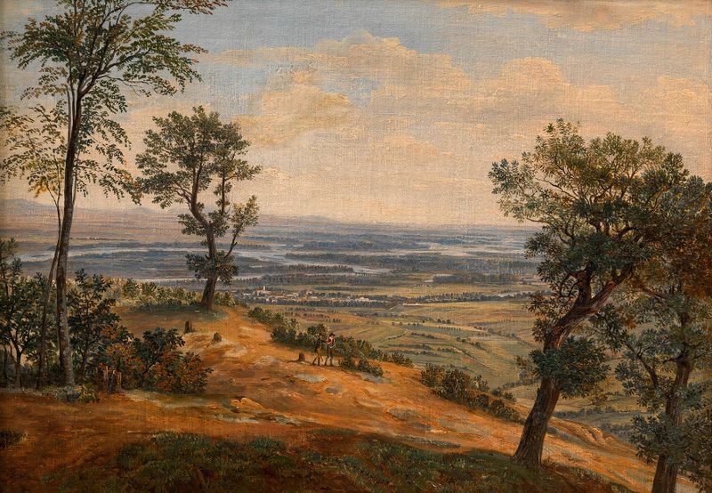 Paisaje del río Danubio por Josef Kuwasseg, óleo sobre lienzo
