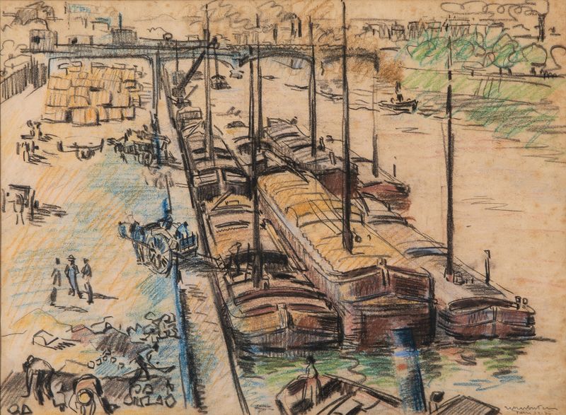 Péniches sur la Seine à Paris by Rik Wouters, depicting boats on the Seine, impressionism