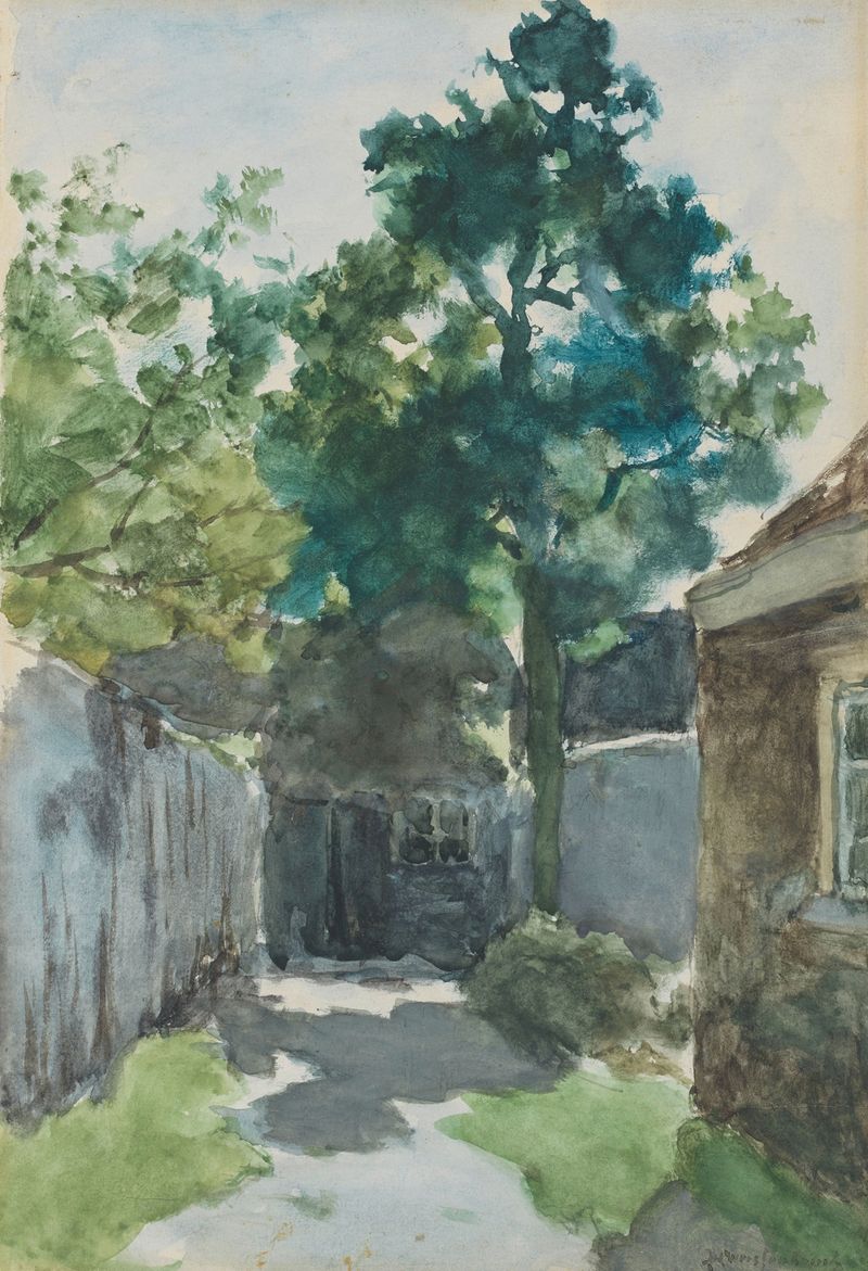 Sunlit courtyard scene, oil on canvas by Johan Hendrik Weissenbruch