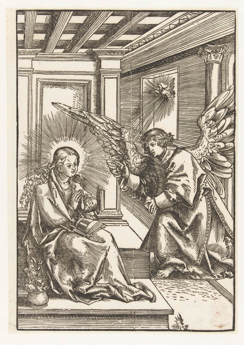 Annunciatie de Lucas Cranach, pintura al óleo que representa a la Virgen María y un ángel