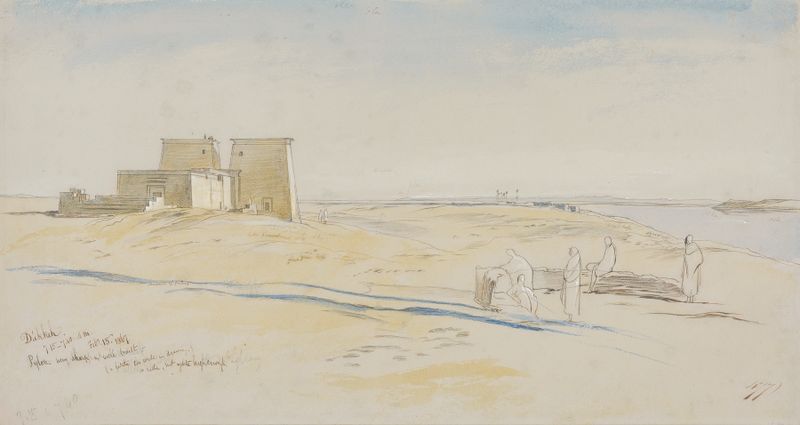Dakkeh de Edward Lear, acuarela sobre papel que representa un paisaje tranquilo.