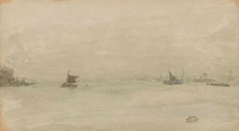Grey and Silver–Liverpool de James Abbott McNeill Whistler, pintura al óleo que representa un barco en el agua