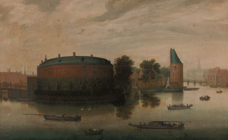 Paisagem de Binnen-Amstel com reflexos, pintura a óleo de Hendrik Cornelisz. Vroom